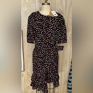 Michael Kors Collection Red and White Polka Dot Long Sleeve Dress